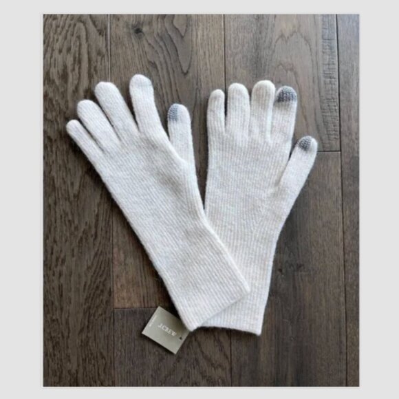 J.Crew Ribbed Tech Touch Gloves NWT Merino Wool Alpaca Blend Ivory Winter Warm - Picture 2 of 7